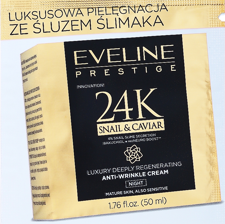 Głęboko regenerujący krem ​​przeciwzmarszczkowy - Eveline Cosmetics 24K Snail&Caviar Anti Wrinkle Cream Night (próbka)  — Zdjęcie N1