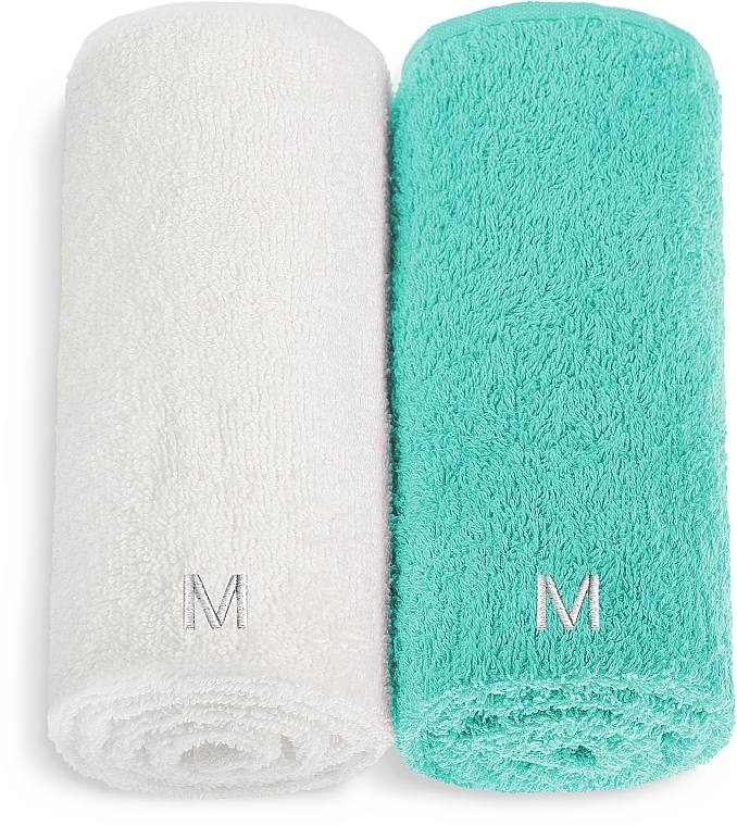 Zestaw ręczników do twarzy, biały i turkusowy Twins - MAKEUP Face Towel Set Turquoise + White