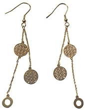 Kolczyki damskie, kółka z wzorem na zawieszce, złote - Lolita Accessories — Zdjęcie N1