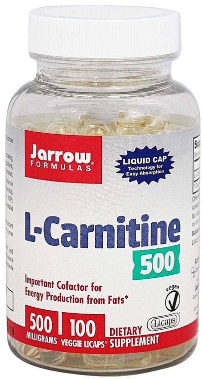 Suplement diety L-karnityna, 500 mg - Jarrow Formulas L-Carnitine 500mg — Zdjęcie N1