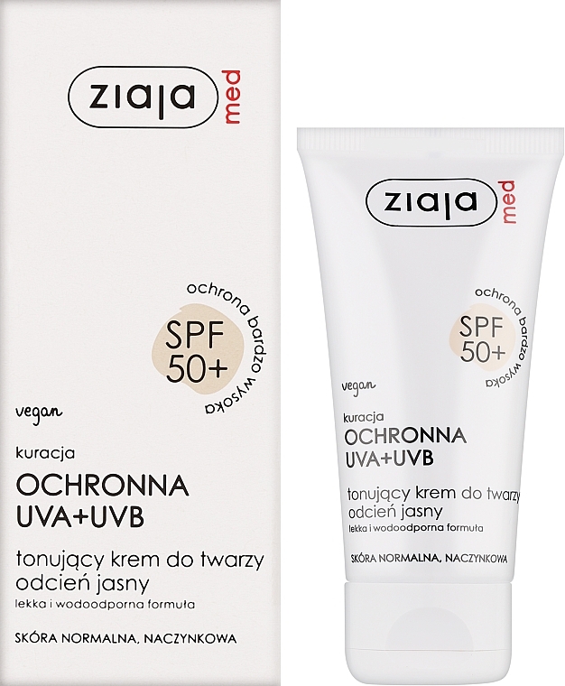 Tonujący krem do twarzy odcień jasny SPF 50+ - Ziaja Med Toning Face Cream Light Shade UVA+UVB — Zdjęcie N2