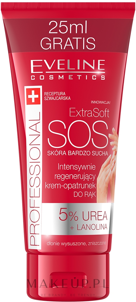 Intensywnie regenerujący krem-opatrunek do rąk 5% urea + lanolina - Eveline Cosmetics Extra Soft SOS — Zdjęcie 100 ml
