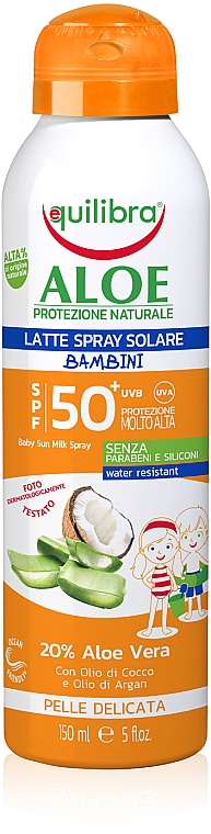 Mleczko do opalania dla dzieci SPF 50+ - Equilibra Sun Cream Aloe SPF 50+ For Kids Spray Bottle  — Zdjęcie N1