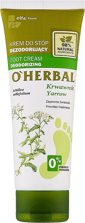 Dezodorujący krem do stóp Krwawnik - O'Herbal Deodorizing Foot Cream With Yarrow Extract — Zdjęcie N1