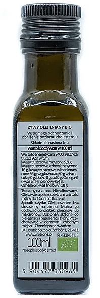 Olej lniany - LOV Organic Living Linseed Oil Cold Pressed — Zdjęcie N2