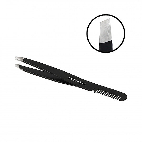 Pęseta skośna do brwi z grzebykiem - Lussoni Slant Tweezers With Comb — Zdjęcie N1