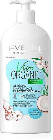 Głęboko nawilżające mleczko do ciała Bawełna i kokos - Eveline Cosmetics Viva Organic Cotton And Coconut — Zdjęcie N1