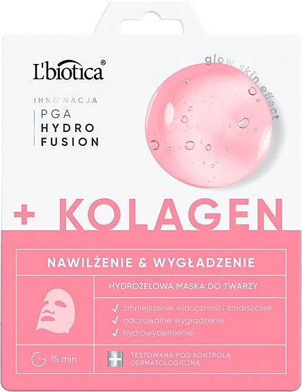 Hydrożelowa maska na twarz z kolagenem - L'biotica PGA Hydro Fusion + Kolagen — Zdjęcie N1