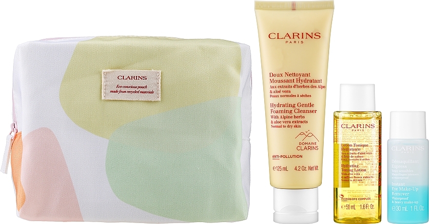 Zestaw do skóry normalnej i suchej - Clarins La Routine Moisturizing Cleansing Box (f cl/cr/125ml + makeup remover/30ml + bag/1pc + f/ton/50ml) — Zdjęcie N2