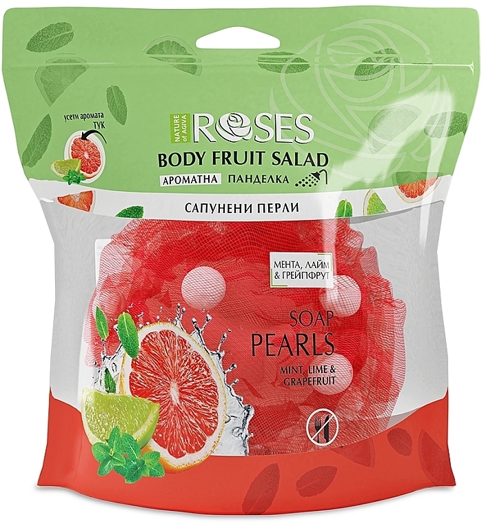 Gąbka do kąpieli z perełkami mydlanymi Mięta, limonka i grejpfrut - Nature of Agiva Roses Body Fruit Salad Soap Pearls — Zdjęcie N3