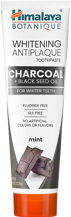 Wybielająca pasta do zębów z węglem drzewnym i olejem z czarnuszki - Himalaya Herbals Botanique Charcoal & Black Seed Oil Whitening Antiplaque Toothpaste — Zdjęcie N1