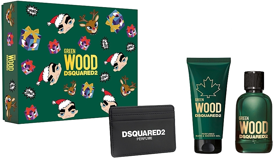 Dsquared2 Green Wood Pour Homme - Zestaw (edt/100ml + sh/gel/100ml + card/holder/1pcs) — фото N1