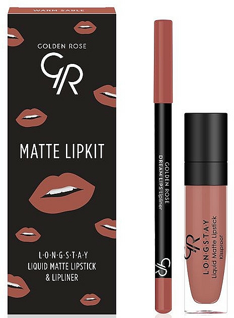 Zestaw do makijażu ust - Golden Rose Matte LipKit Warm Sable (lipstick 5.5 ml + lipliner 1.6 g) — Zdjęcie N1