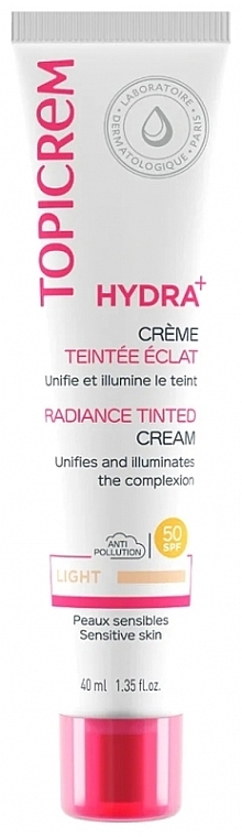 Rozświetlający krem koloryzujący do twarzy - Topicrem Hydra+ Radiance Tinted Cream SPF 50 — Zdjęcie N1