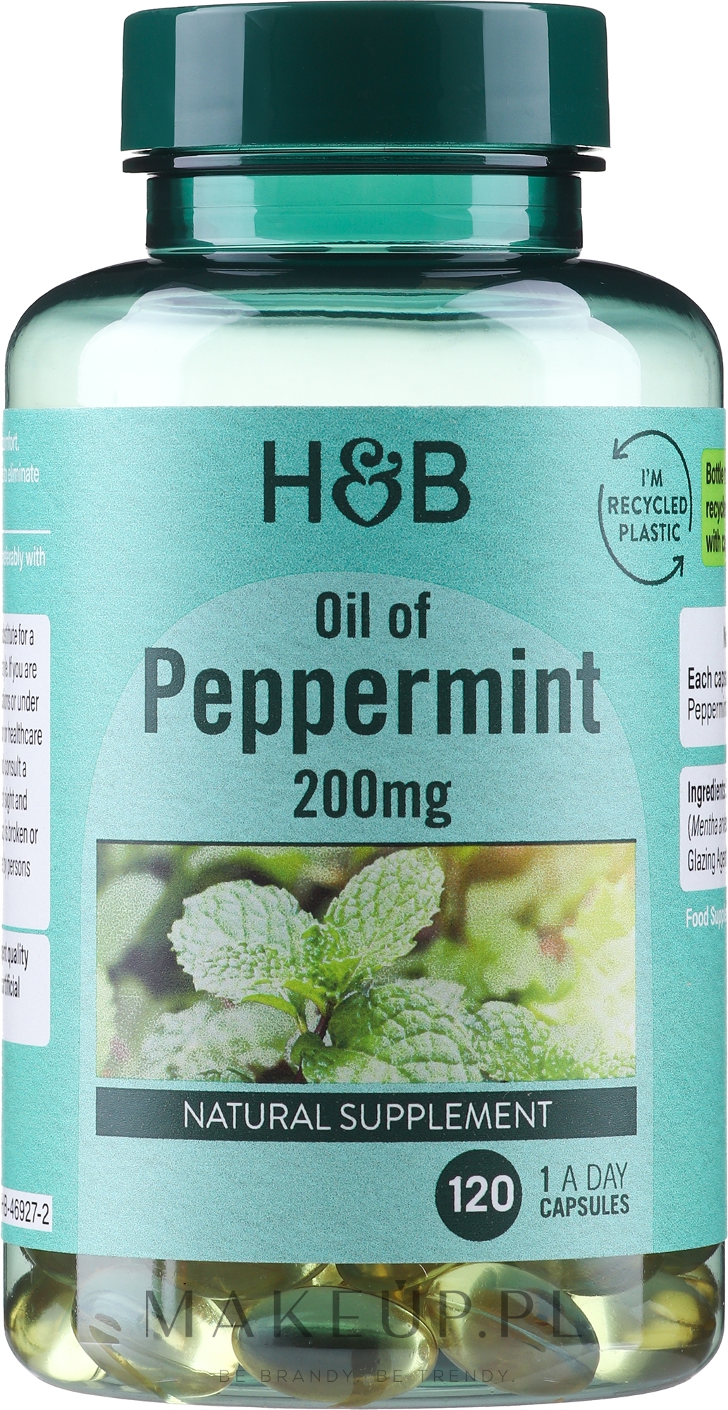 Suplement diety z olejkiem z mięty pieprzowej - Holland & Barrett Extra Strength Oil of Peppermint 200mg — Zdjęcie 120 szt.