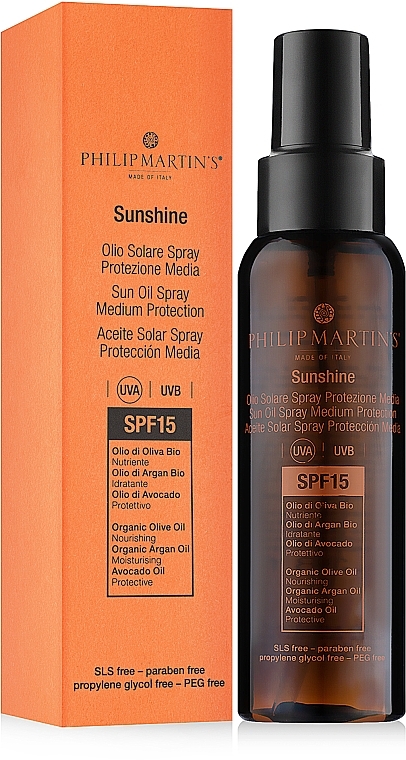 PRZECENA! Nawilżający spray do twarzy i ciała z ochroną przed słońcem - Philip Martin's Sunshine SPF 15 Spray * — Zdjęcie N1