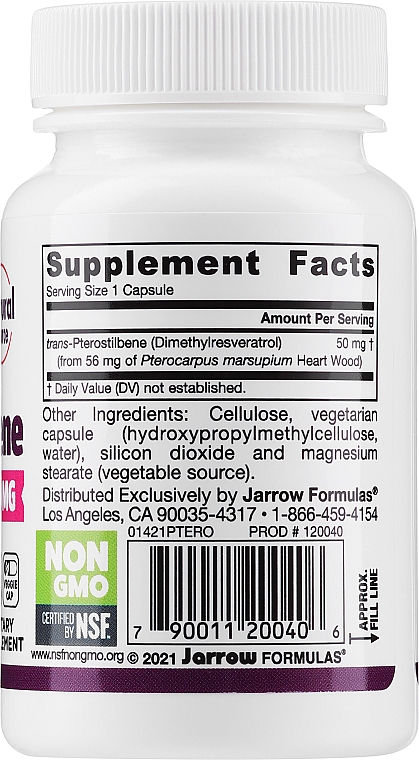 Aktywator sirtuin w kapsułkach - Jarrow Formulas Trans-Pterostilbene, 50 mg — Zdjęcie N3