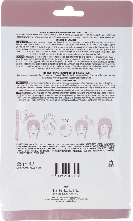 Naprawcza maska w czepku na zmęczone włosy - Brelil Bio Treatment Repair Mask Tissue — Zdjęcie N2