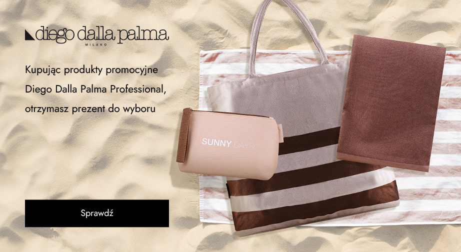 Kupując produkty promocyjne Diego Dalla Palma Professional, otrzymasz prezent do wyboru: beżową kosmetyczkę, ręcznik plażowy lub torbę.