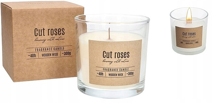 Świeca zapachowa z drewnianym knotem, w okrągłym szkle - Bispol Fragrance Candle Cut Roses — Zdjęcie N2