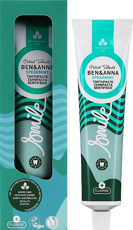Naturalna pasta do zębów Mięta - Ben & Anna Natural Toothpaste Spearmint with Fluoride (tubka) — Zdjęcie N1