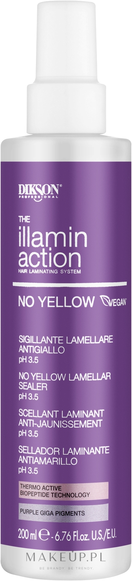 Płynny krem termoaktywny neutralizujący żółte refleksy - Dikson Illaminaction No Yellow Lamellar Sealer pH 3.5 — Zdjęcie 200 ml