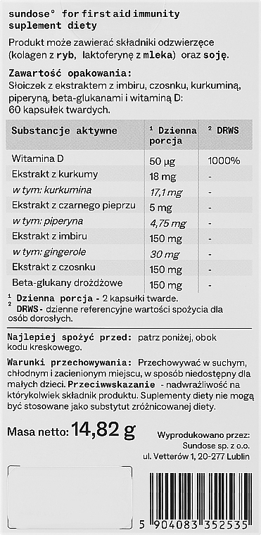 PRZECENA! Suplement diety Na odporność - Sundose For First Aid Immunity Suplement Diety * — Zdjęcie N2