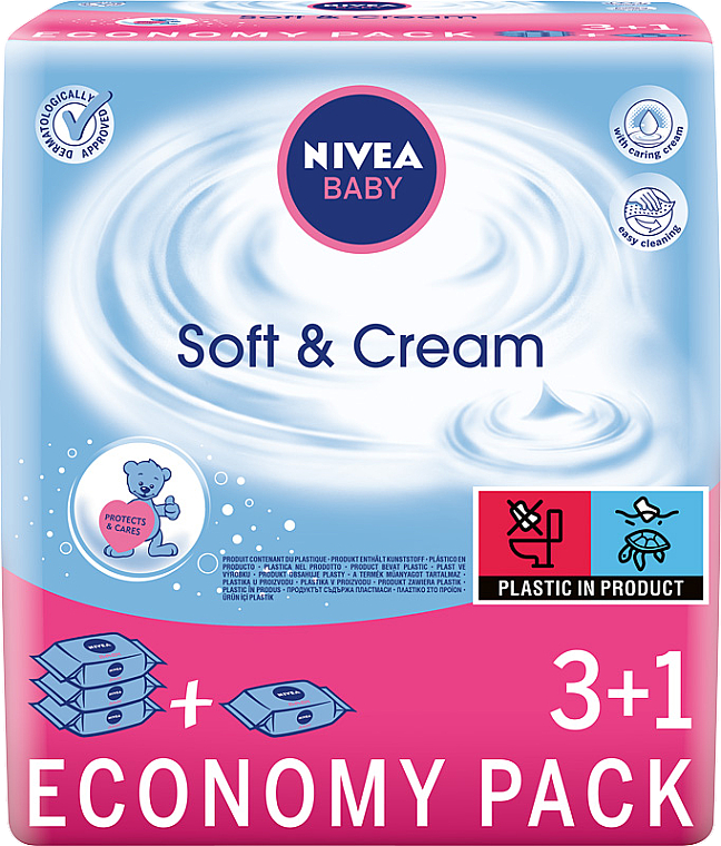 Chusteczki nawilżane dla dzieci, 4 x 63 szt. - NIVEA BABY Soft & Cream — Zdjęcie N1