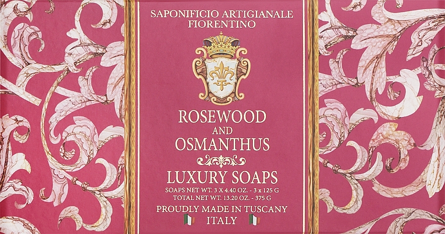 Zestaw mydeł z drzewem różanym i osmantusem - Saponificio Artigianale Fiorentino Rosewood And Osmatus (soap/3x125g) — Zdjęcie N1