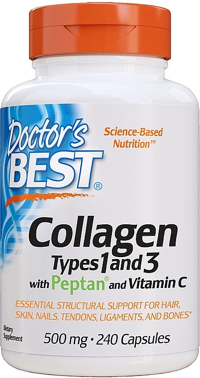 Kolagen z peptanem i witaminą C w kapsułkach - Doctor's Best Collagen Types 1and 3 with Peptan — Zdjęcie N1