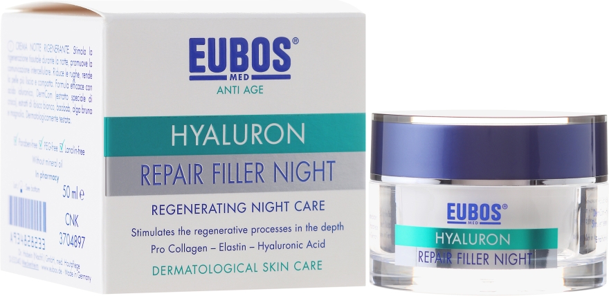 Multiaktywny krem przeciwzmarszczkowy na noc z kwasem hialuronowym - Eubos Med Anti Age Hyaluron Repair Filler Night Cream — Zdjęcie N1