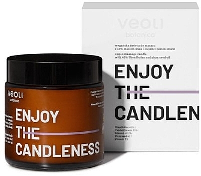Wegańska świeca do masażu ciała z 40% masłem shea i olejem z pestek śliwki - Veoli Botanica Enjoy The Candleness — Zdjęcie N1