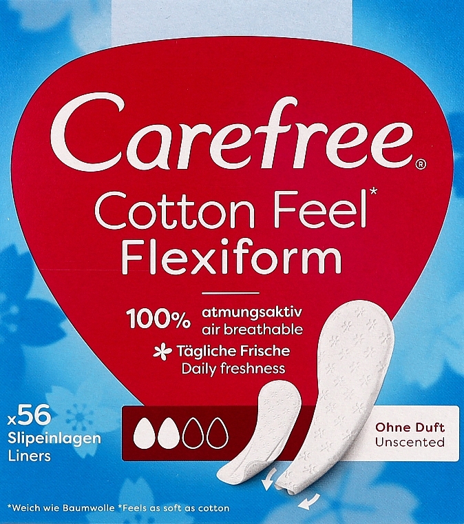 Wkładki higieniczne, 56 szt. - Carefree Cotton FlexiForm Unscented