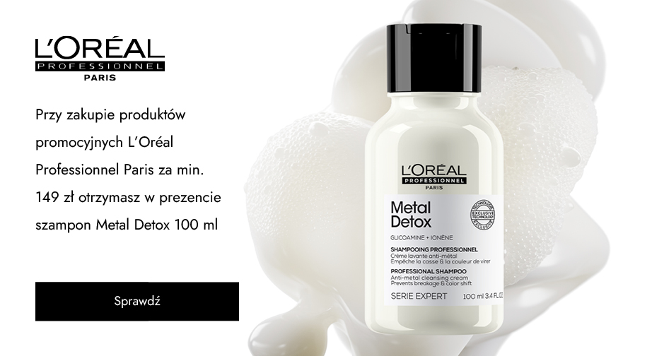 Przy zakupie produktów promocyjnych L'Oréal Professionnel Paris za min. 149 zł otrzymasz w prezencie szampon Metal Detox 100 ml.