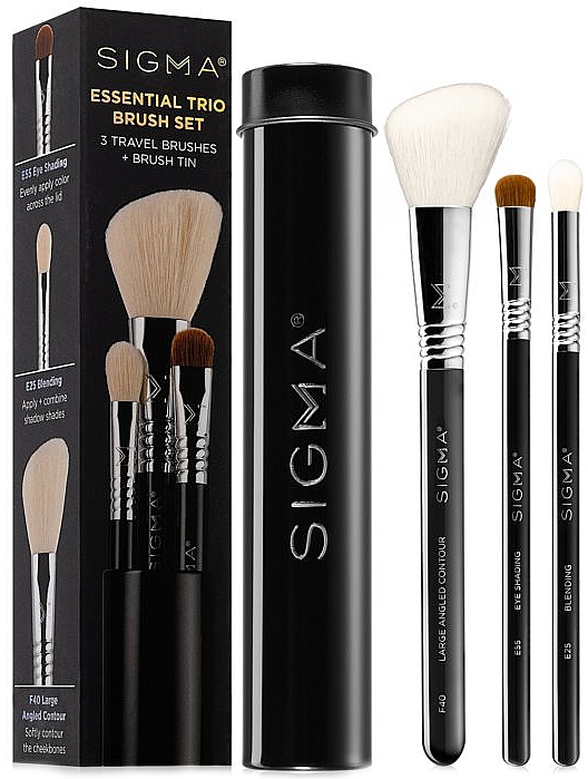 Zestaw pędzli do makijażu w etui, czarny, 3 szt. - Sigma Beauty Essential Trio Brush Set  — Zdjęcie N1