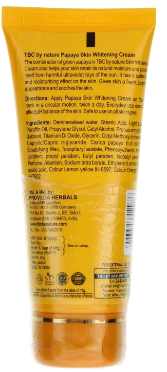 Wybielający krem do twarzy Papaja - TBC Papaya Skin Whitening Cream SPF20 — Zdjęcie N2