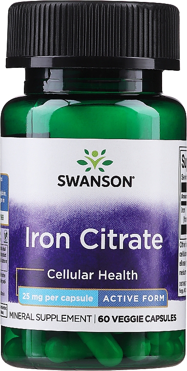 Suplement diety Cytrynian żelaza, 25 mg - Swanson Iron Citrate 25 mg — Zdjęcie N1