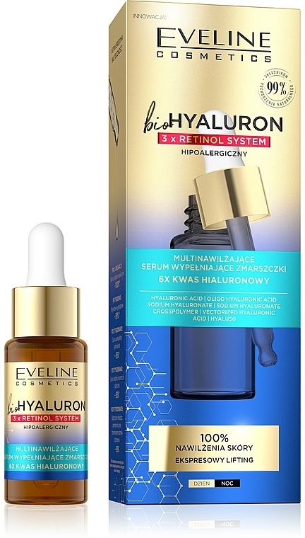 Multinawilżające serum wypełniające zmarszczki - Eveline Cosmetics BioHyaluron 3x Retinol System Serum