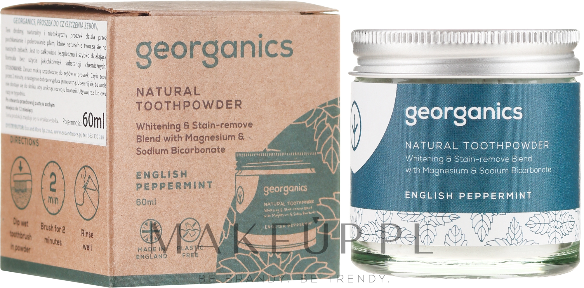 Naturalny proszek do zębów - Georganics English Peppermint Natural Toothpowder — Zdjęcie 60 ml