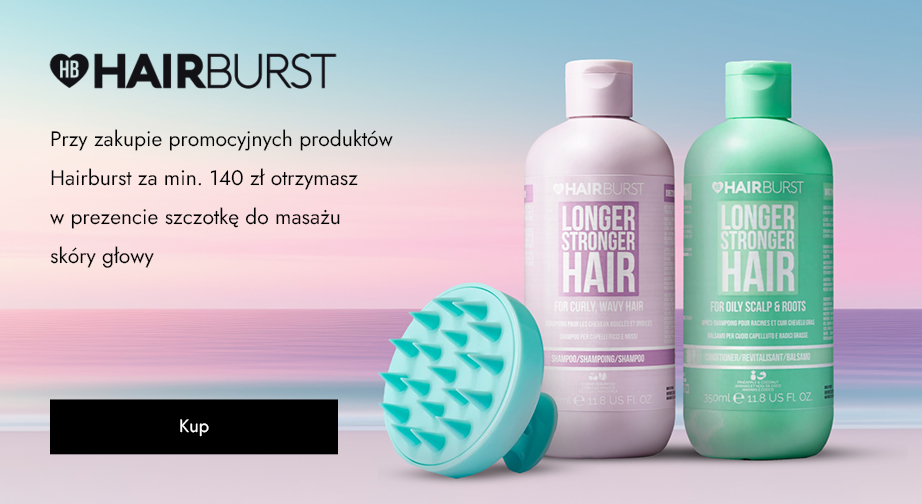 Przy zakupie promocyjnych produktów Hairburst za min. 140 zł otrzymasz w prezencie szczotkę do masażu skóry głowy.