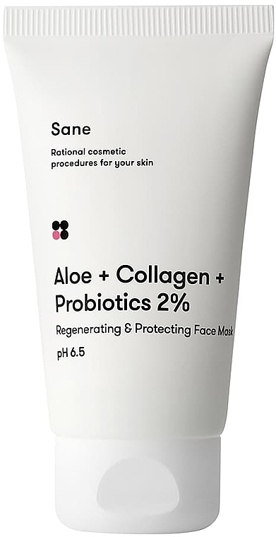 Maska do twarzy z aloesem - Sane Aloe + Collagen + Probiotics 2% Regenerating & Protecting Face Mask — Zdjęcie N1