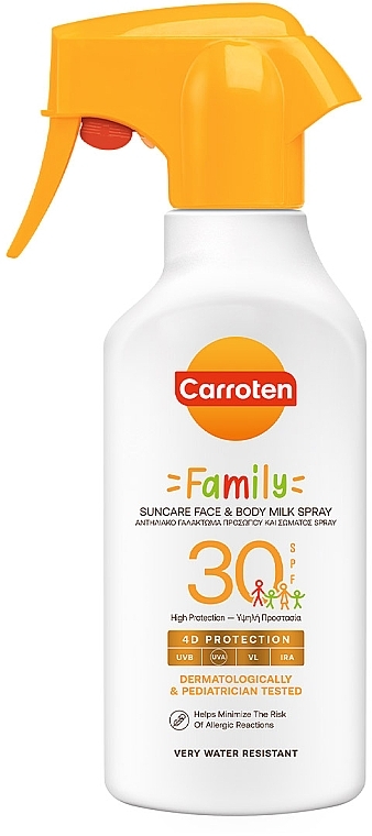 Mleczko w sprayu z filtrem przeciwsłonecznym dla całej rodziny - Carroten Family Suncare Face & Body Milk Spray SPF30 — Zdjęcie N1