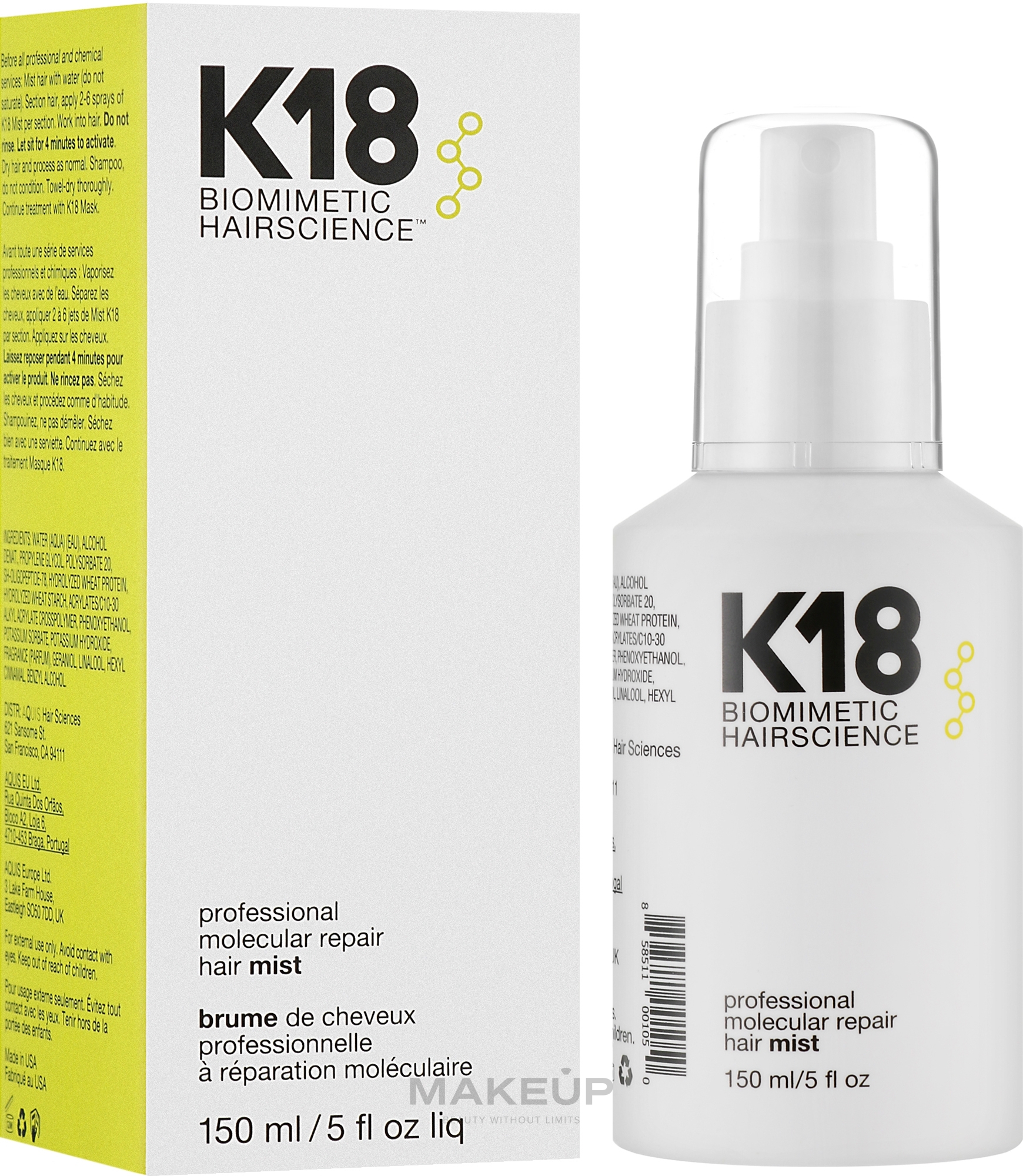 Regenerująca mgiełka do włosów - K18 Hair Biomimetic Hairscience Professional Molecular Repair Hair Mist — Zdjęcie 150 ml