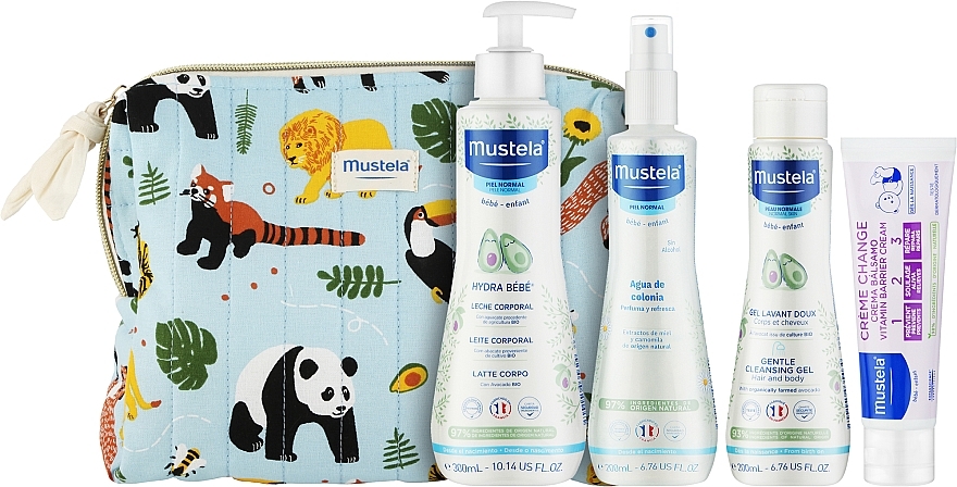 Zestaw - Mustela Jungle Baby Toilet Bag Set (cr/50ml + spray/200ml + b/lot/300ml + clean/gel/200ml + bag) — Zdjęcie N2