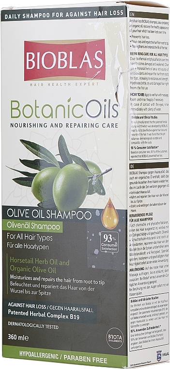 PRZECENA! Odżywczo-naprawczy szampon z organiczną oliwą z oliwek do włosów suchych i zniszczonych - Bioblas Botanic Oils Olive Oil Shampoo * — Zdjęcie N2