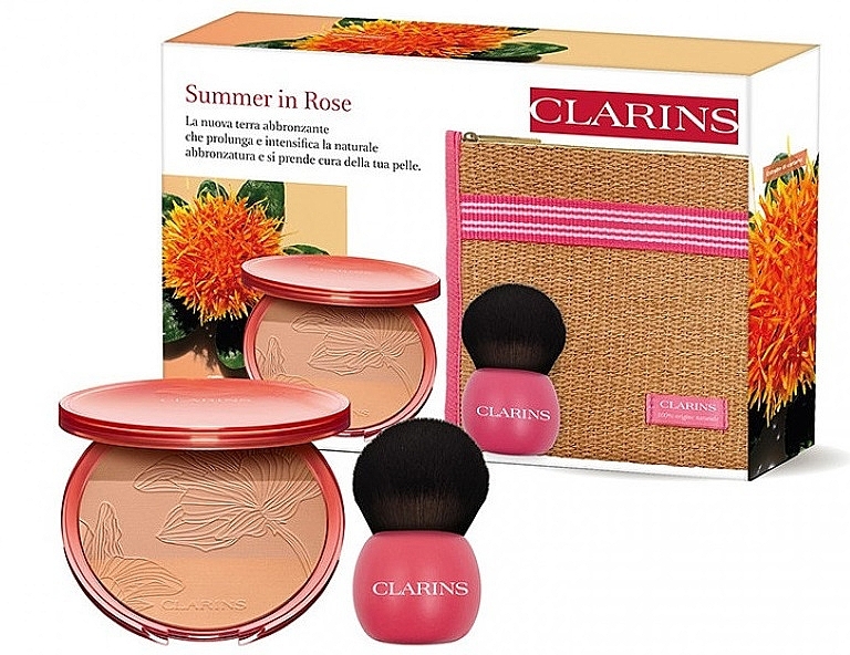 Zestaw - Clarins Summer In Rose Gift Set (powder/19g + brush/1pc + pouch/1pc) — Zdjęcie N1