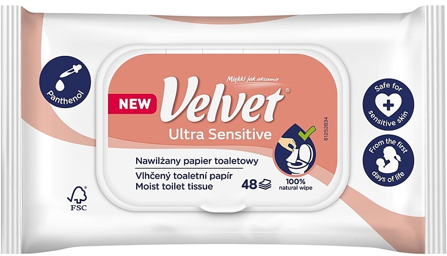 Nawilżany papier toaletowy do skóry wrażliwej - Velvet Moist Toilet Tissue Ultra Sensitive — Zdjęcie N1