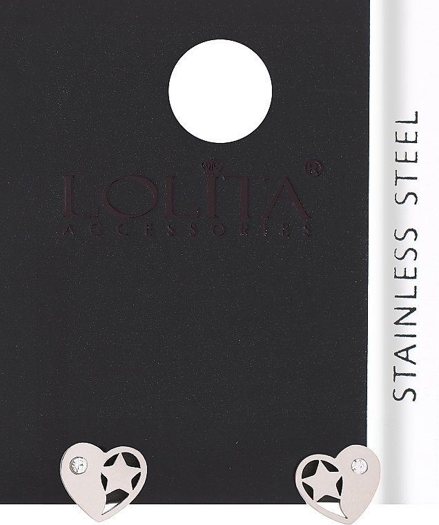 Kolczyki damskie, serce z gwiazdą i kamieniem, srebrne - Lolita Accessories — Zdjęcie N1