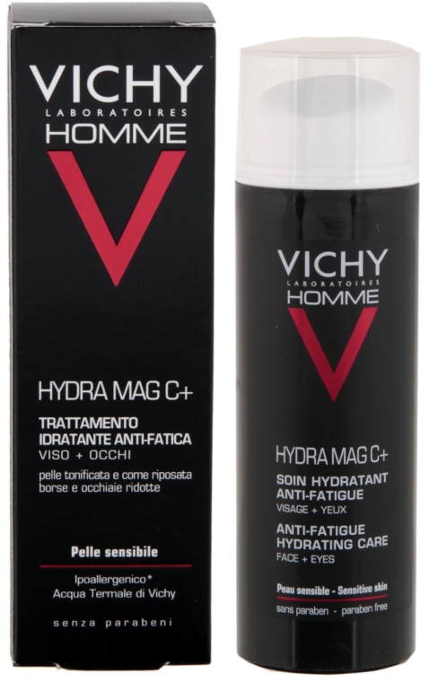 Nawilżający krem do twarzy i okolic oczu - Vichy Homme Hydra Mag C+ Anti-Fatigue Hydrating Care