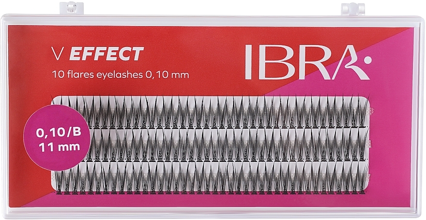 Kępki rzęs Efekt V B 0,10, 11 mm - Ibra 10 Flares Eyelash — Zdjęcie N1